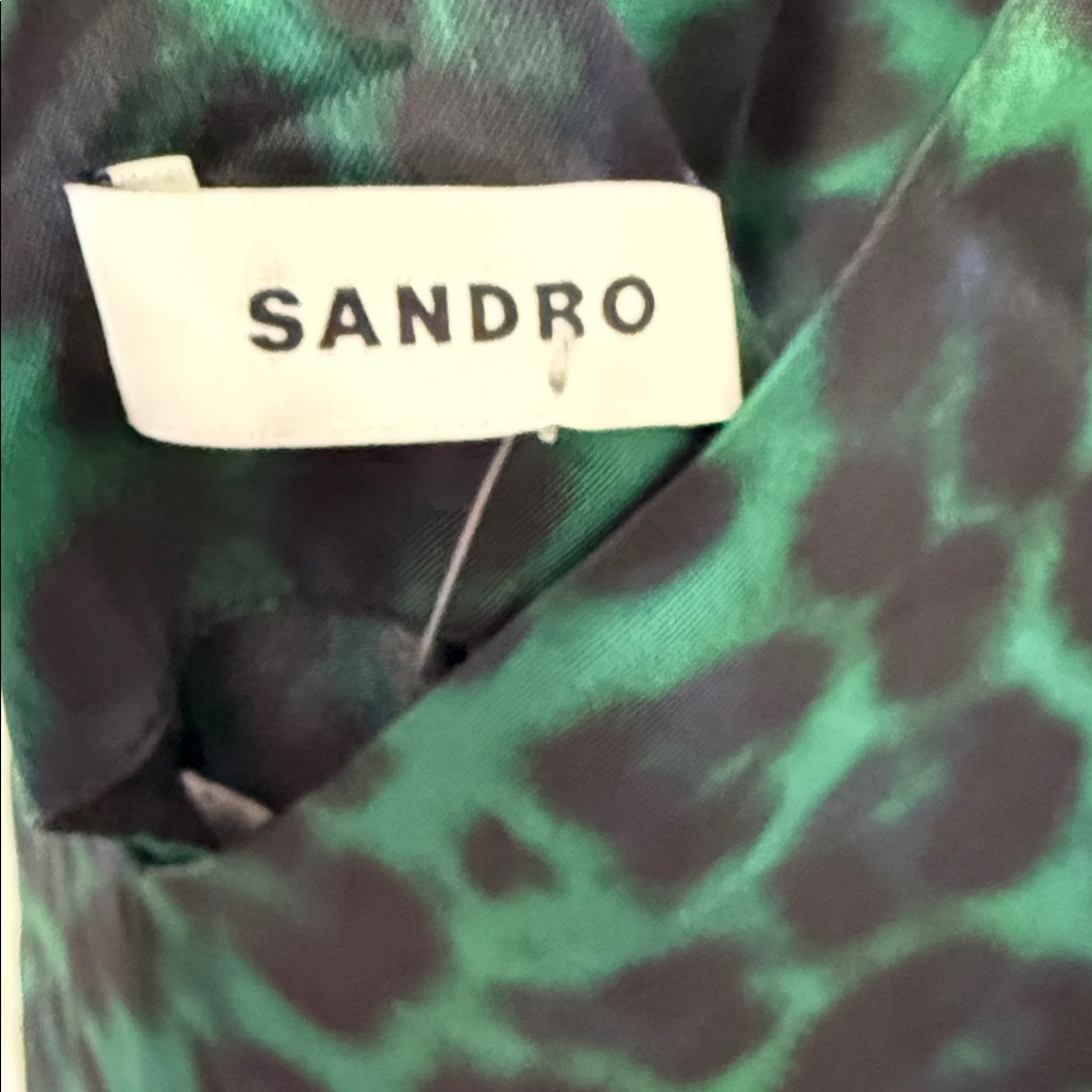 Sandro Women's Green Ruched Leopard-print Satin-twill Midi Slip Dress size 40 - Picture 8 of 8